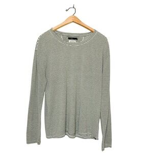 Prana Womens Cozy Up Long Sleeve T Shirt Casual Top Green White Stripes Large L